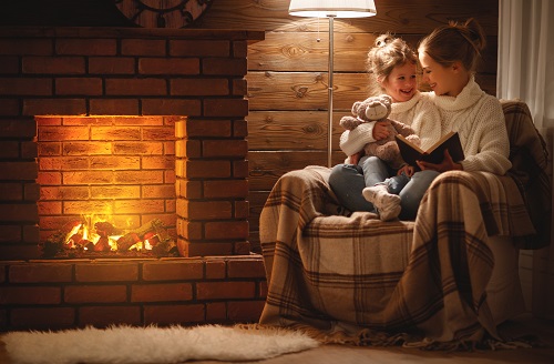 Milwaukee Family Enjoying Fireplace